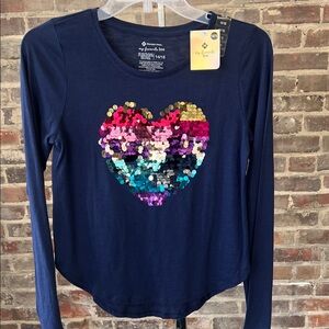 Navy Sequin Heart Long Sleeve Top